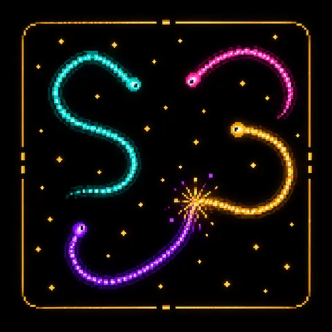 Homenagem em pixel art a Curve Clash, o jogo de Jonathan Bjerk: rastros coloridos de luz se cruzando numa arena escura. Imagem gerada por inteligência artificial.